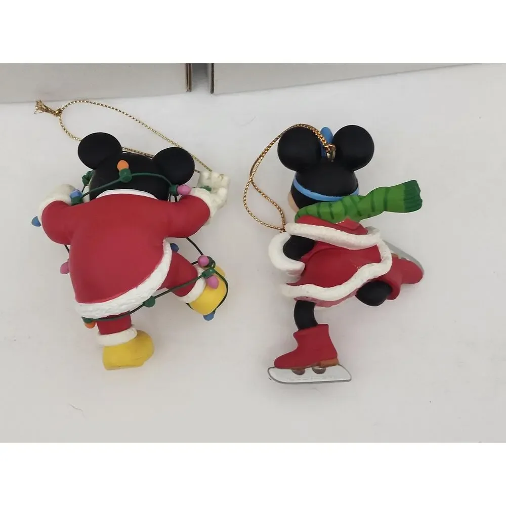 Vintage Disney Mickey Minnie Christmas Ornament Pair Boxed Holiday Tree Set